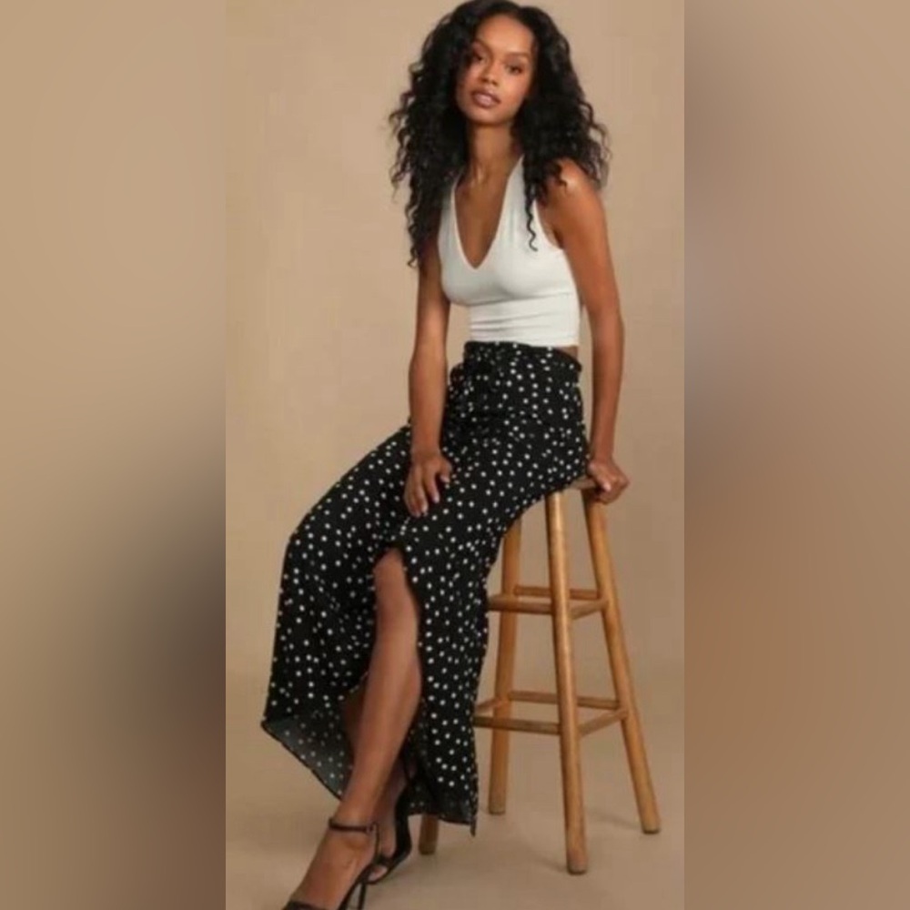 Free People Black Maxi Skirt with White Polka Dots